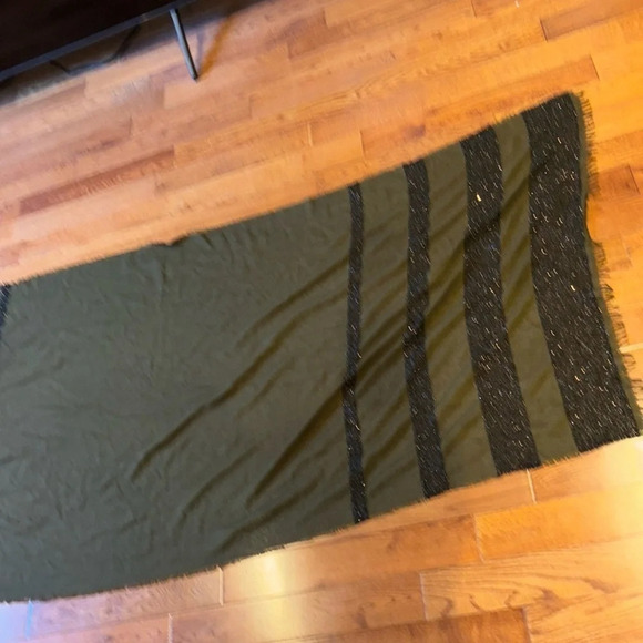 Vintage Olive 🫒  green Rhinestones stripped detail oversized long Scarf - Picture 5 of 13